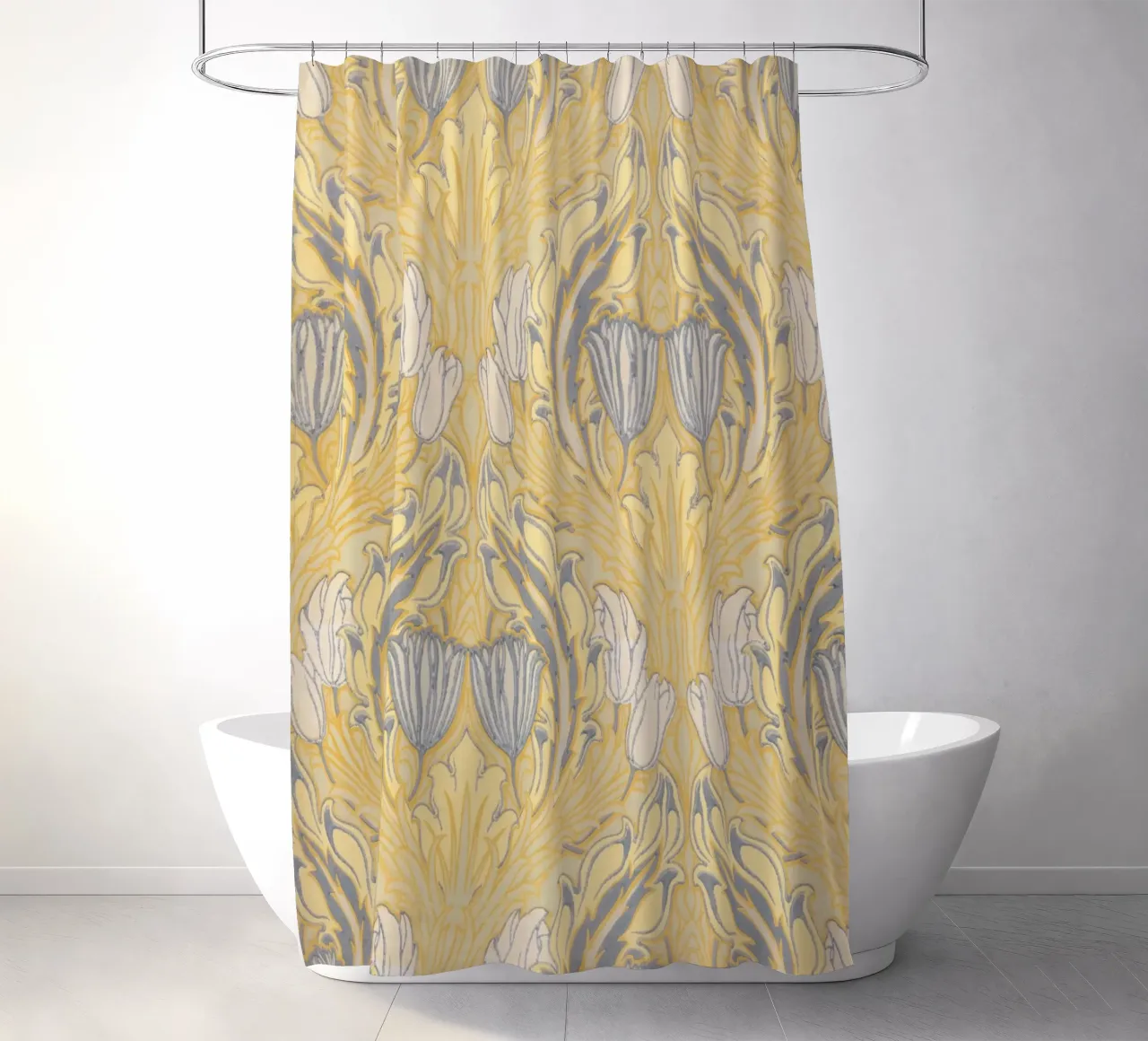 Walter Crane Zijwand: Arts & Crafts Bloemen - Geel & Grijs douchegordijn van ClubArt