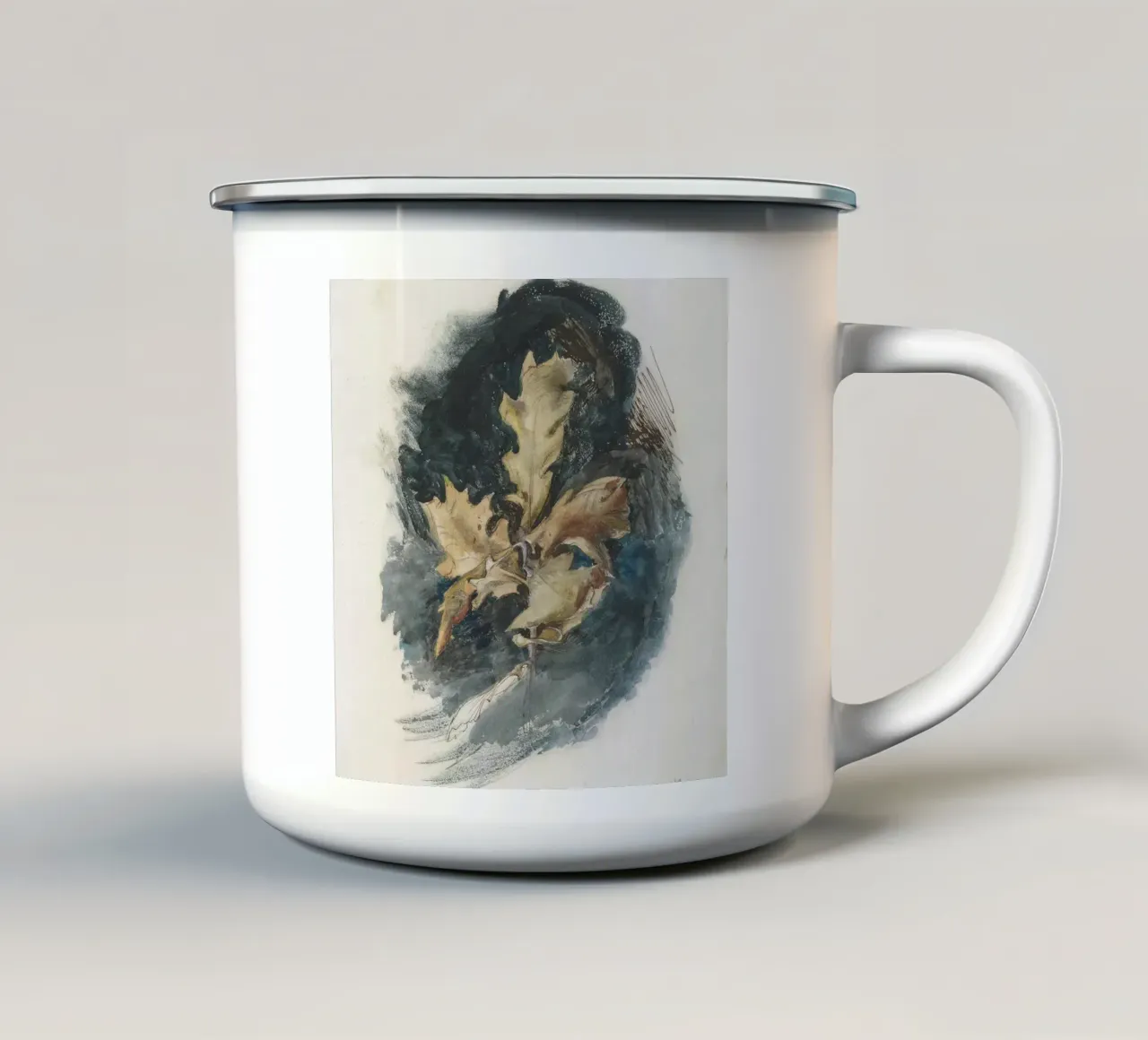 J. Ruskin: Studio di una foglia di quercia - Arte botanica vittoriana tazza in smalto da ClubArt