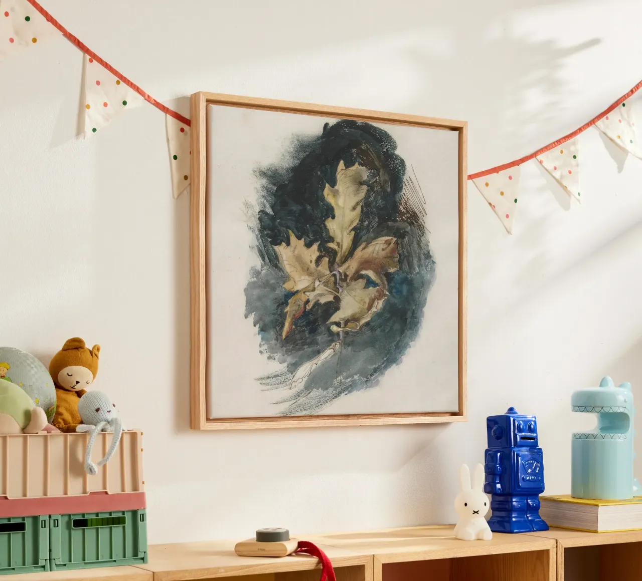 J. Ruskin: Studie eines Eichenblatts - Viktorianische botanische Kunst Leinwand mit Schattenfugenrahmen von ClubArt