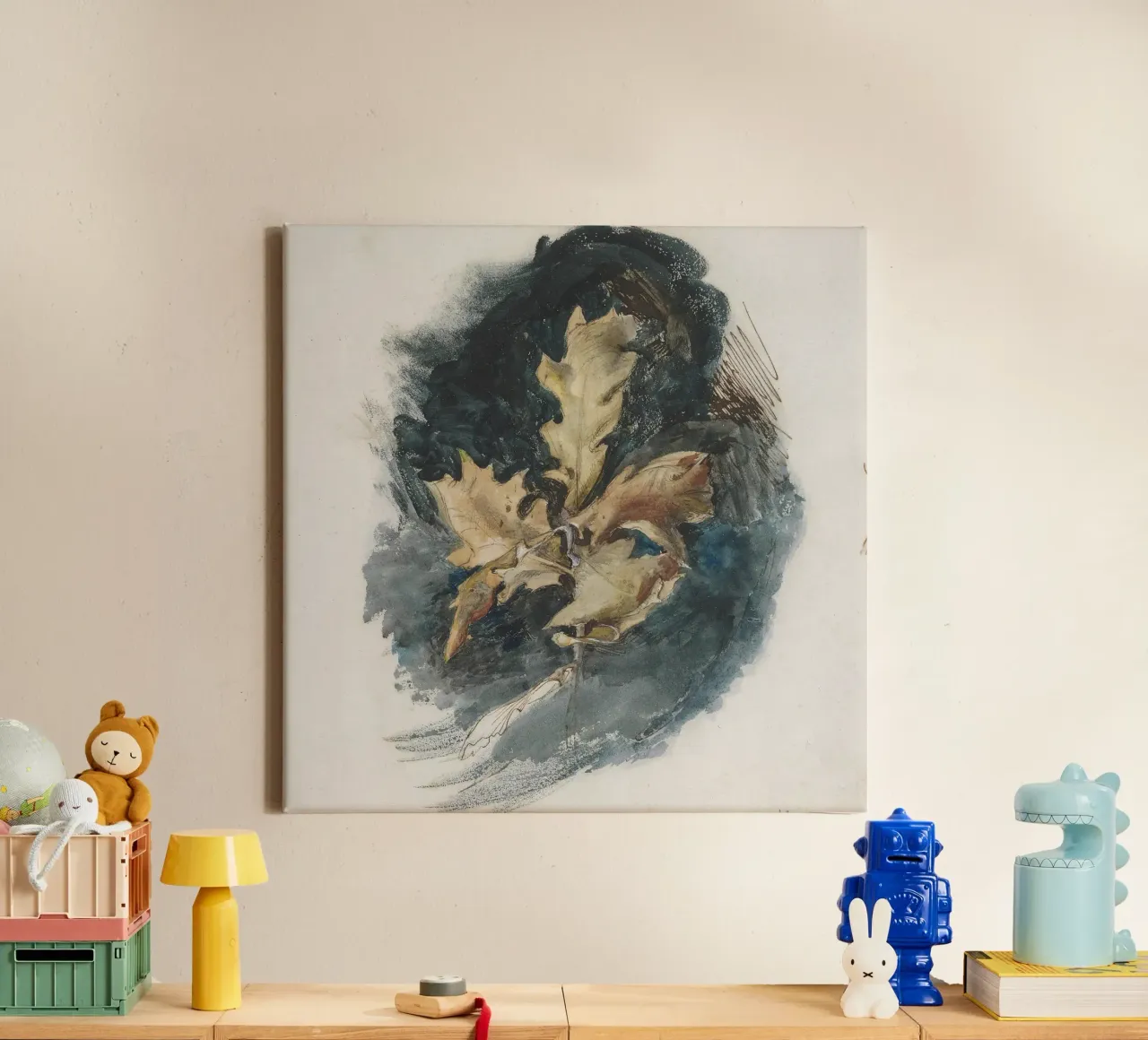 J. Ruskin: Studie eines Eichenblatts - Viktorianische botanische Kunst Leinwand mit Schattenfugenrahmen von ClubArt