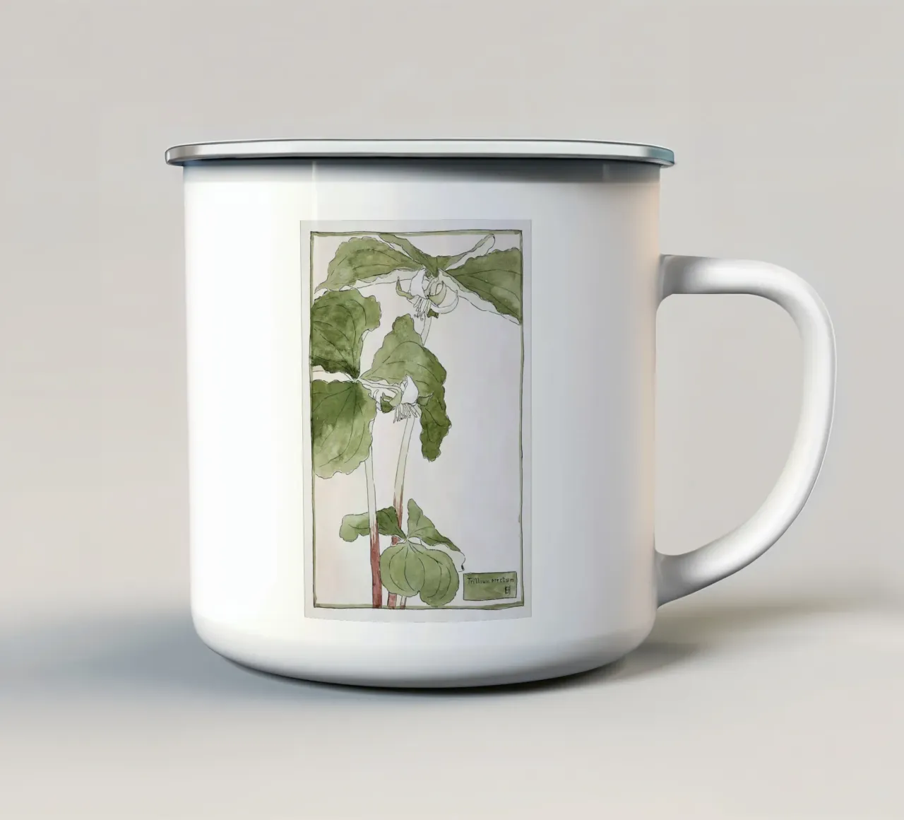 Hannah Overbeck: Trillium Erectum - Arti e Mestieri Botanici tazza in smalto da ClubArt