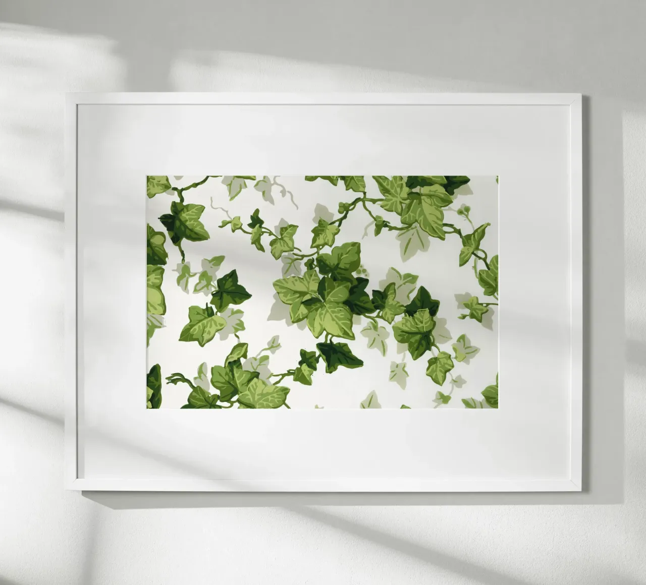 Modello di foglie di edera attorcigliate - Botanica verde vintage (1840) poster con telaio in plastica da ClubArt