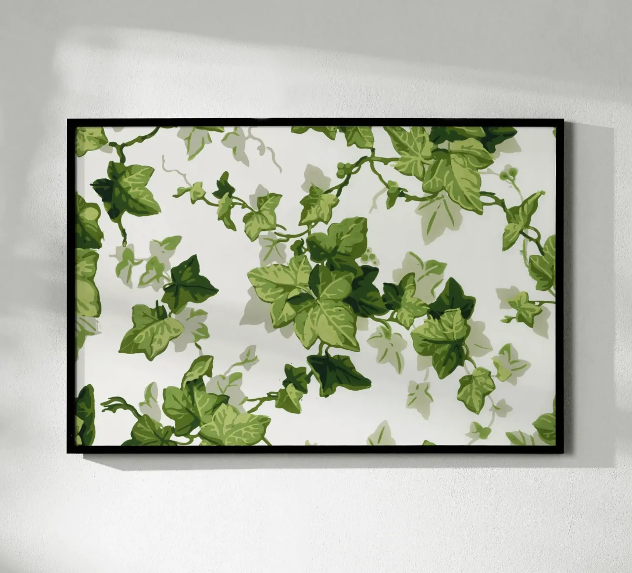 Modello di foglie di edera attorcigliate - Botanica verde vintage (1840) poster con telaio in plastica da ClubArt