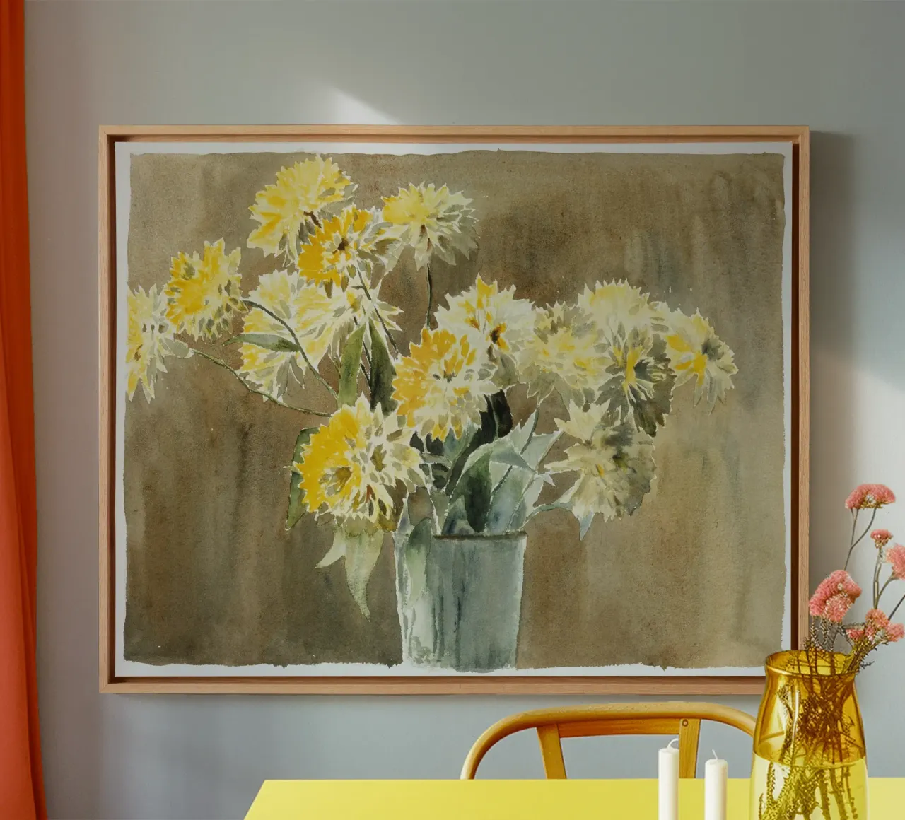 Hannah Overbeck: Vaas met gele bloemen - Arts & Crafts Flor canvas met Baklijst van ClubArt