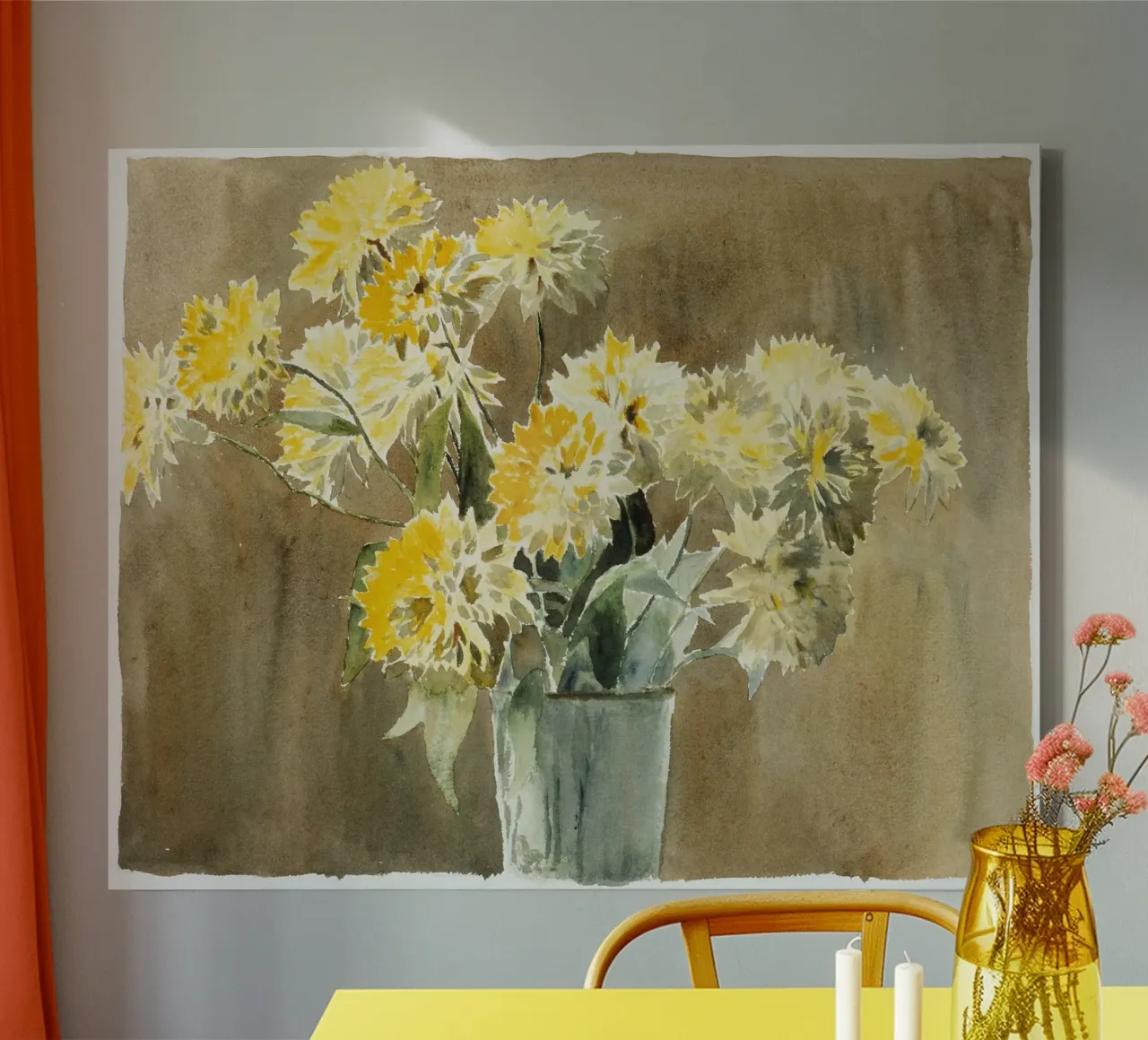 Hannah Overbeck: Vaas met gele bloemen - Arts & Crafts Flor canvas met Baklijst van ClubArt