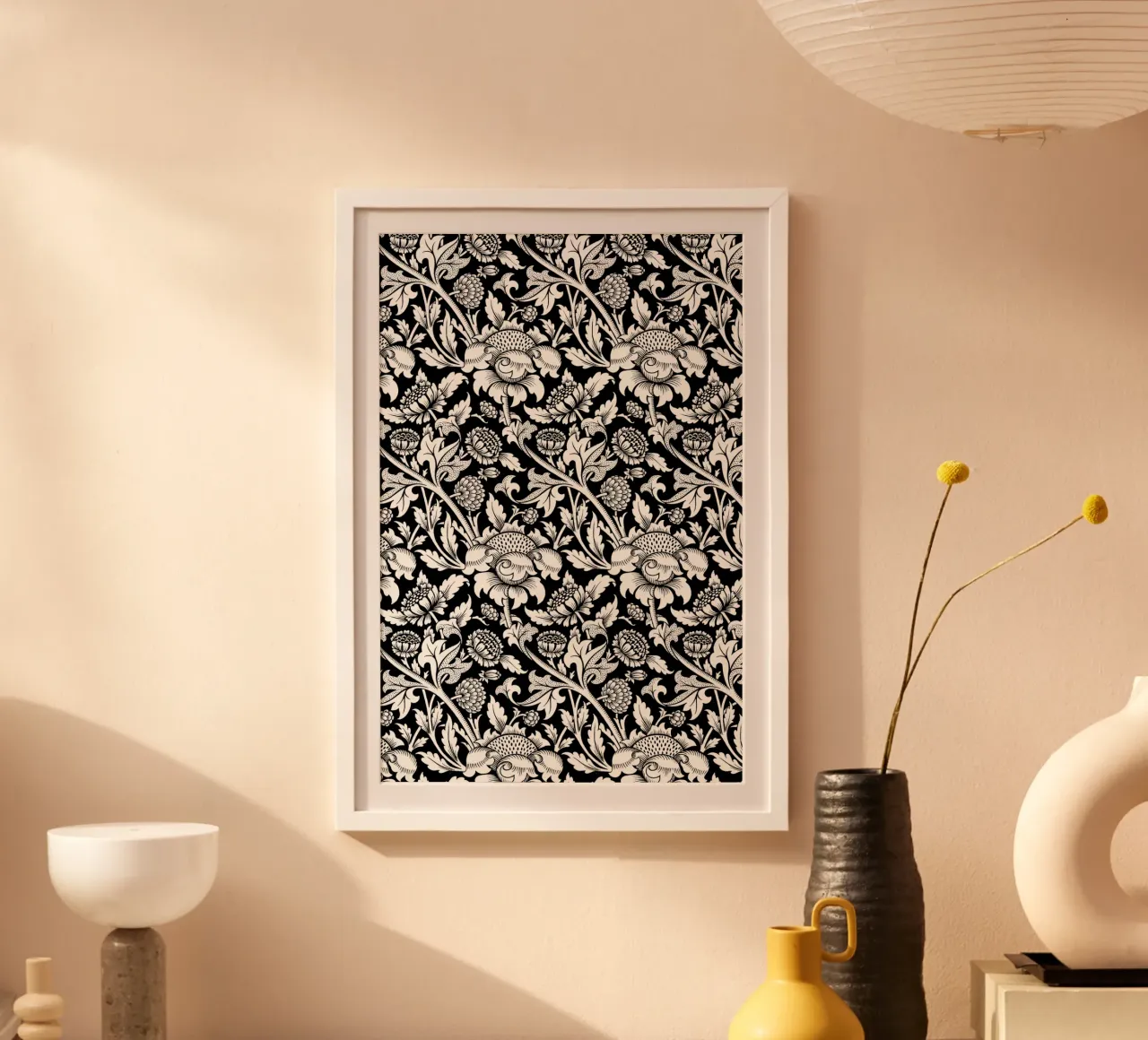 Motivo floreale vintage in bianco e nero - Estetica delle arti e dei mestieri poster con telaio in plastica da ClubArt