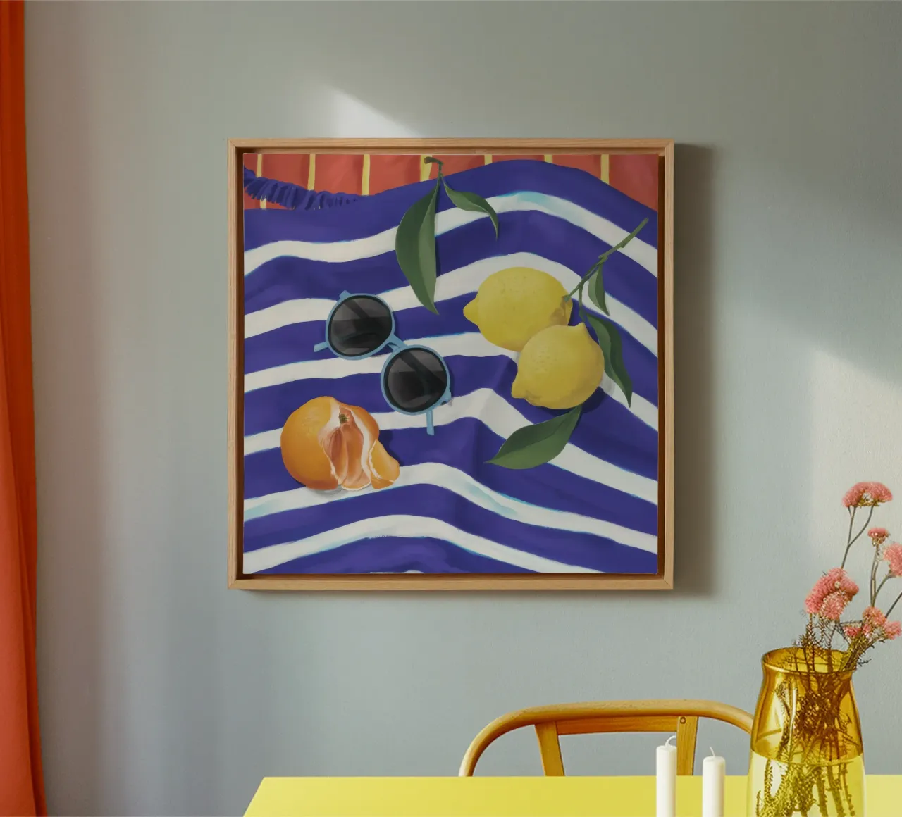 Azure Citrus Stillness canvas with Floater frame by Dawn Light