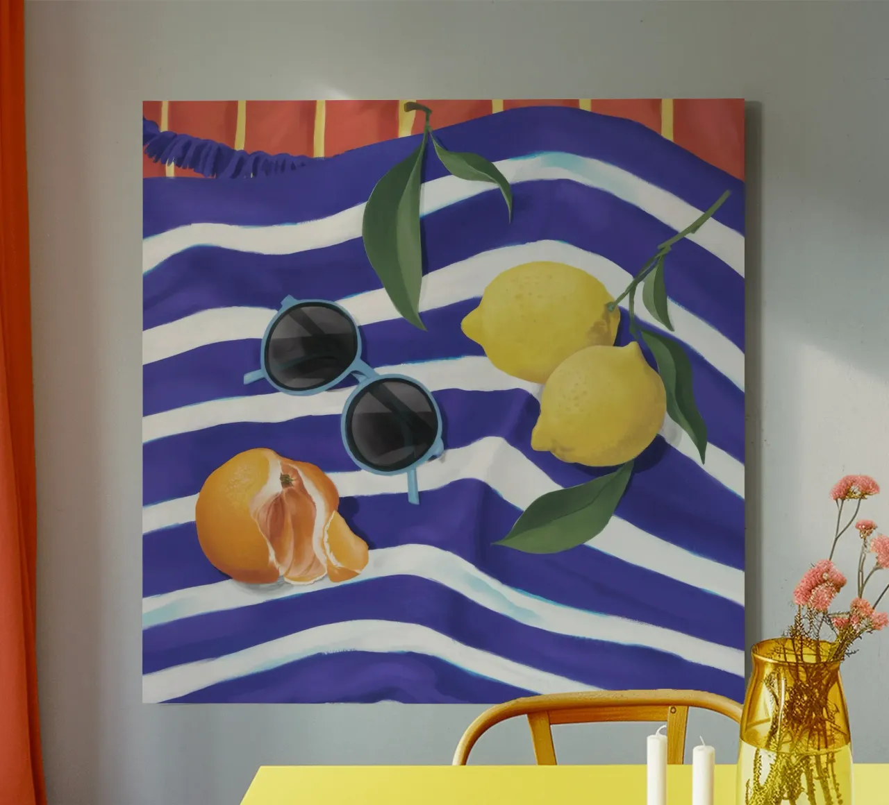 Azure Citrus Stillness canvas with Floater frame by Dawn Light