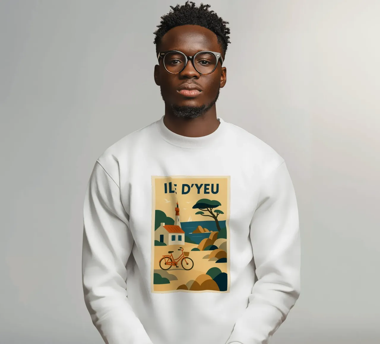 ILE D'YEU - A gentle escape between pine trees, lighthouses and retro bikes sweatshirt by JETLAG | affiches voyage