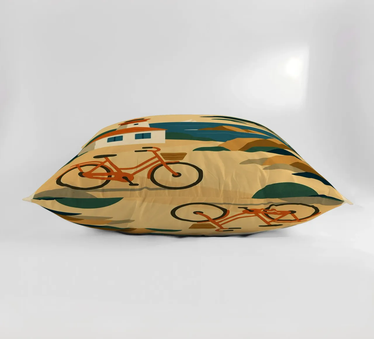 ILE D'YEU - A gentle escape between pine trees, lighthouses and retro bikes decorative cushion by JETLAG | affiches voyage
