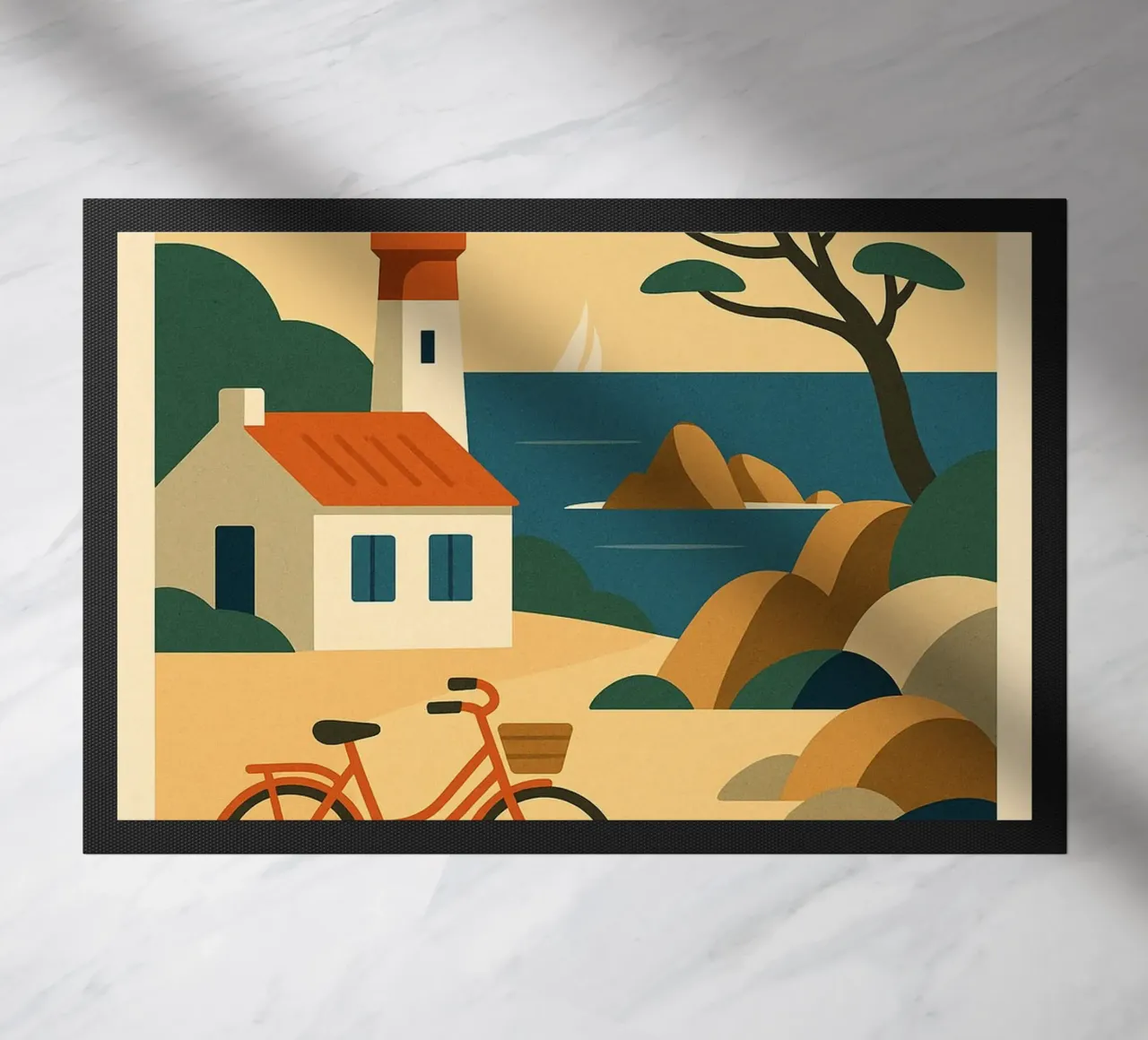 ILE D'YEU - A gentle escape between pine trees, lighthouses and retro bikes doormat by JETLAG | affiches voyage