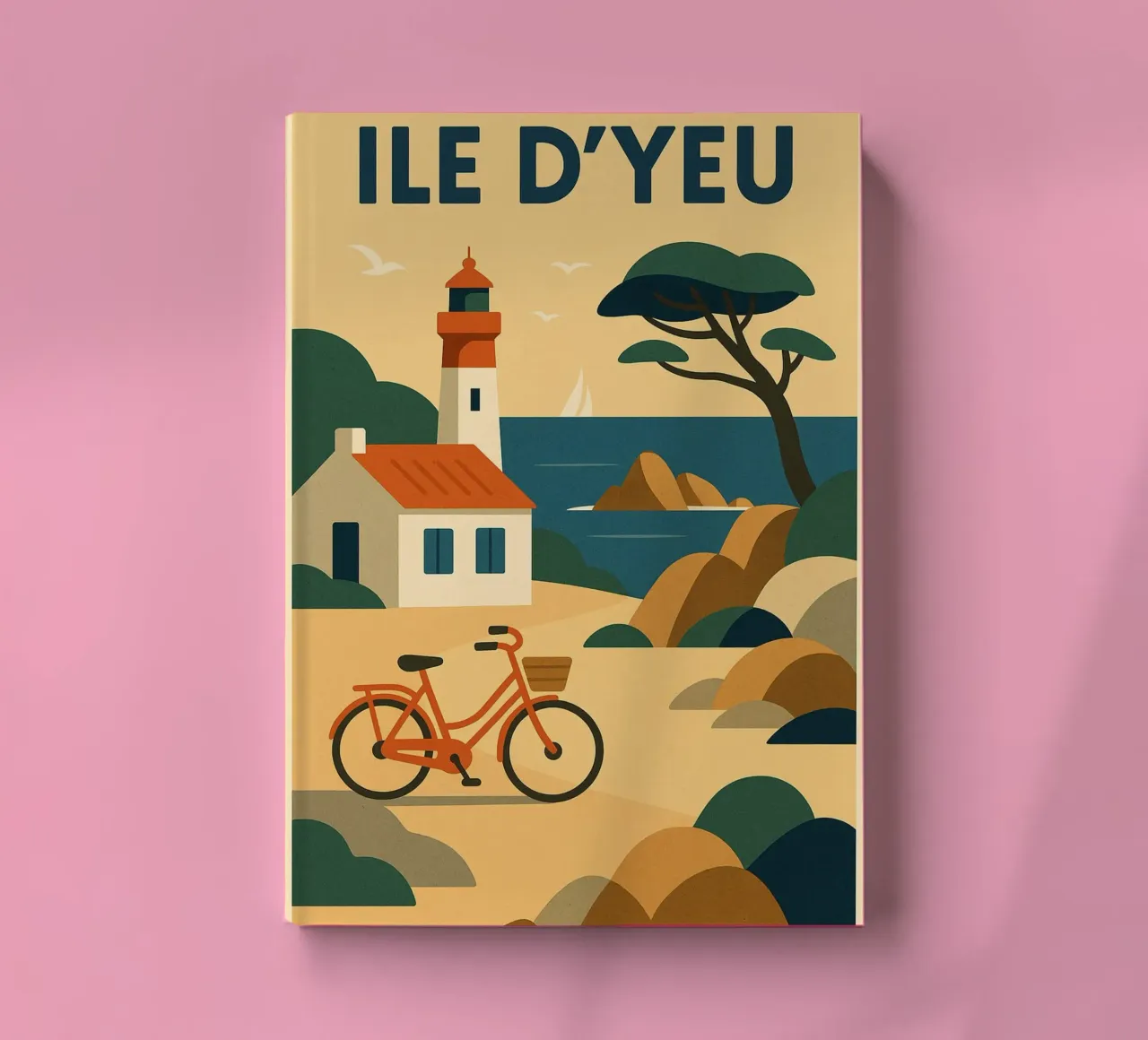 ILE D'YEU - A gentle escape between pine trees, lighthouses and retro bikes notebook by JETLAG | affiches voyage