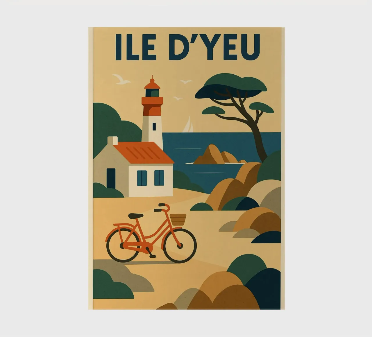 ILE D'YEU - A gentle escape between pine trees, lighthouses and retro bikes notebook by JETLAG | affiches voyage