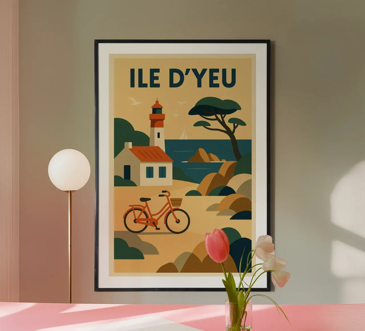 ILE D'YEU - Die sanfte Flucht zwischen Pinien, Leuchtturm und Retro-Fahrrad Poster von JETLAG | affiches voyage
