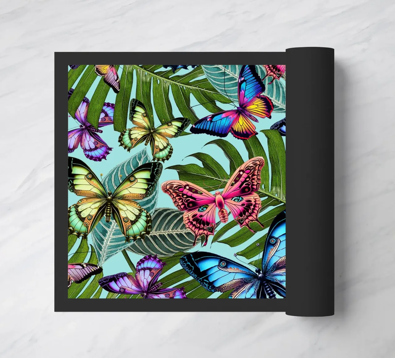 Bright Butterfly Jungle doormat by Nina May Design Studio