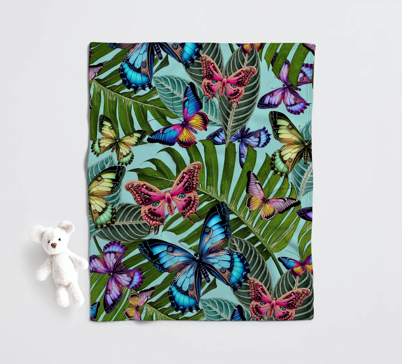 Bright Butterfly Jungle fleece blanket by Nina May Design Studio