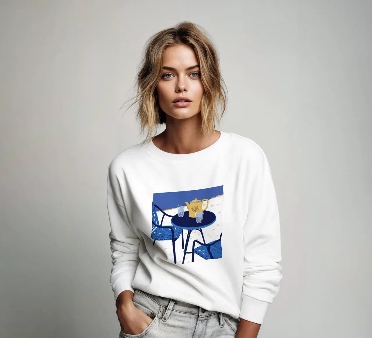 Cobalt Bistro Dreams sweatshirt by Dawn Light