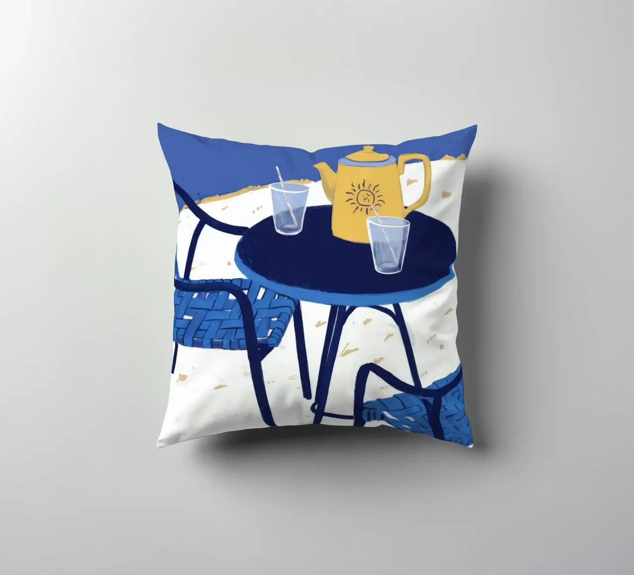Cobalt Bistro Dreams decorative cushion by Dawn Light