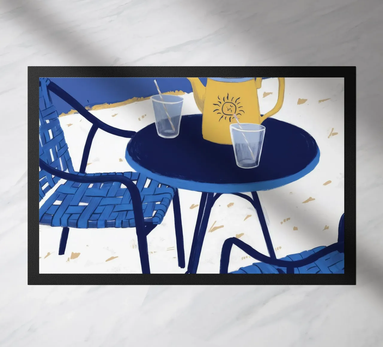 Cobalt Bistro Dreams doormat by Dawn Light