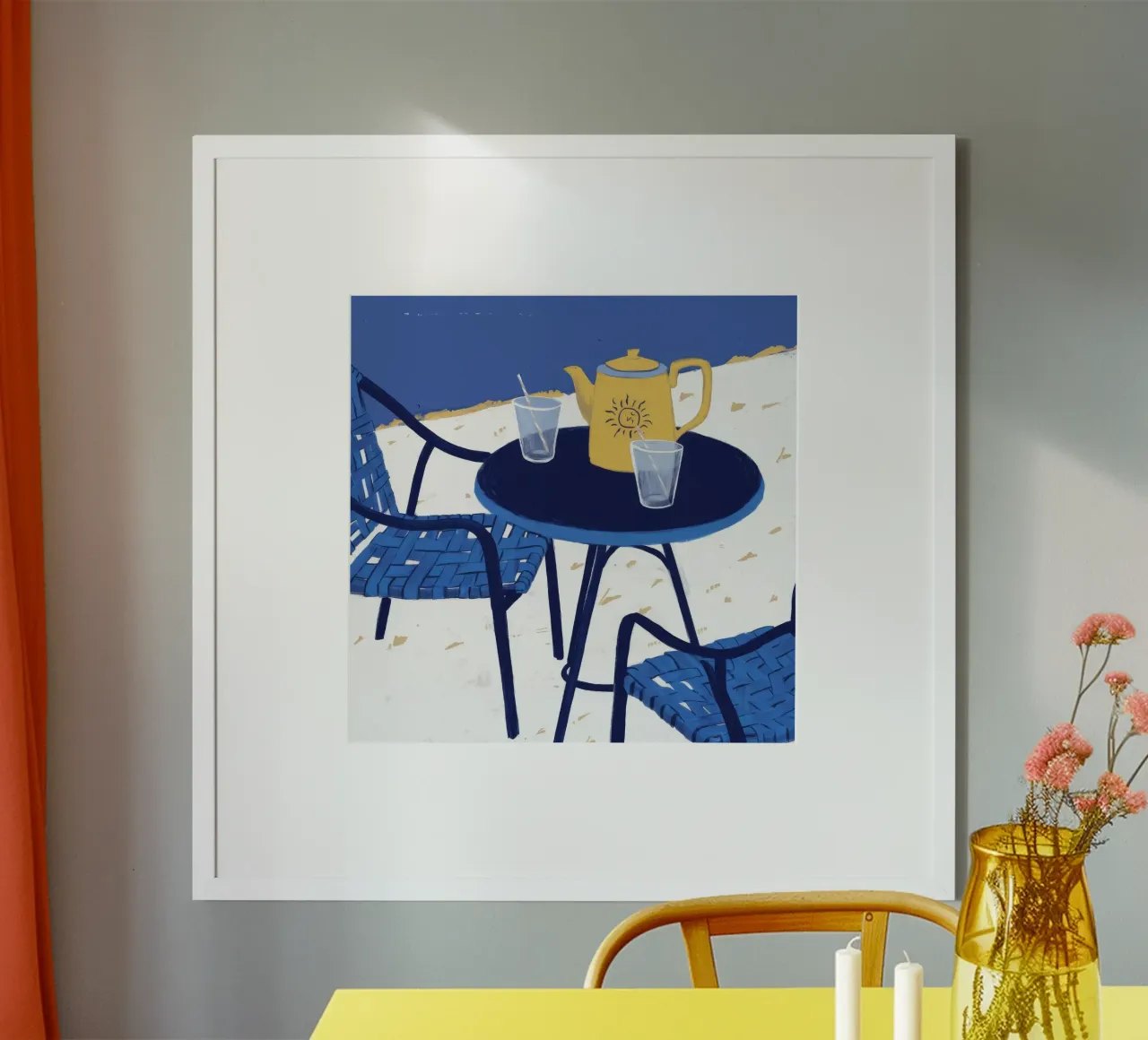 Sogni di bistrot cobalto poster con telaio in alluminio da Dawn Light