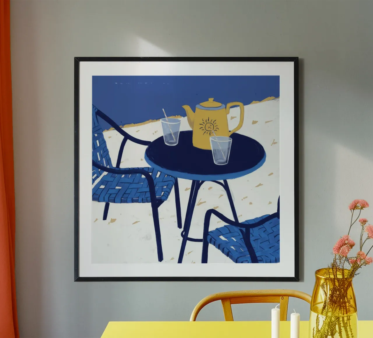 Sogni di bistrot cobalto poster con telaio in alluminio da Dawn Light