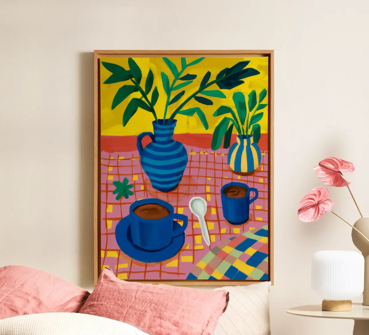 Cerulean Ochtendkoffie canvas met Baklijst van Dawn Light