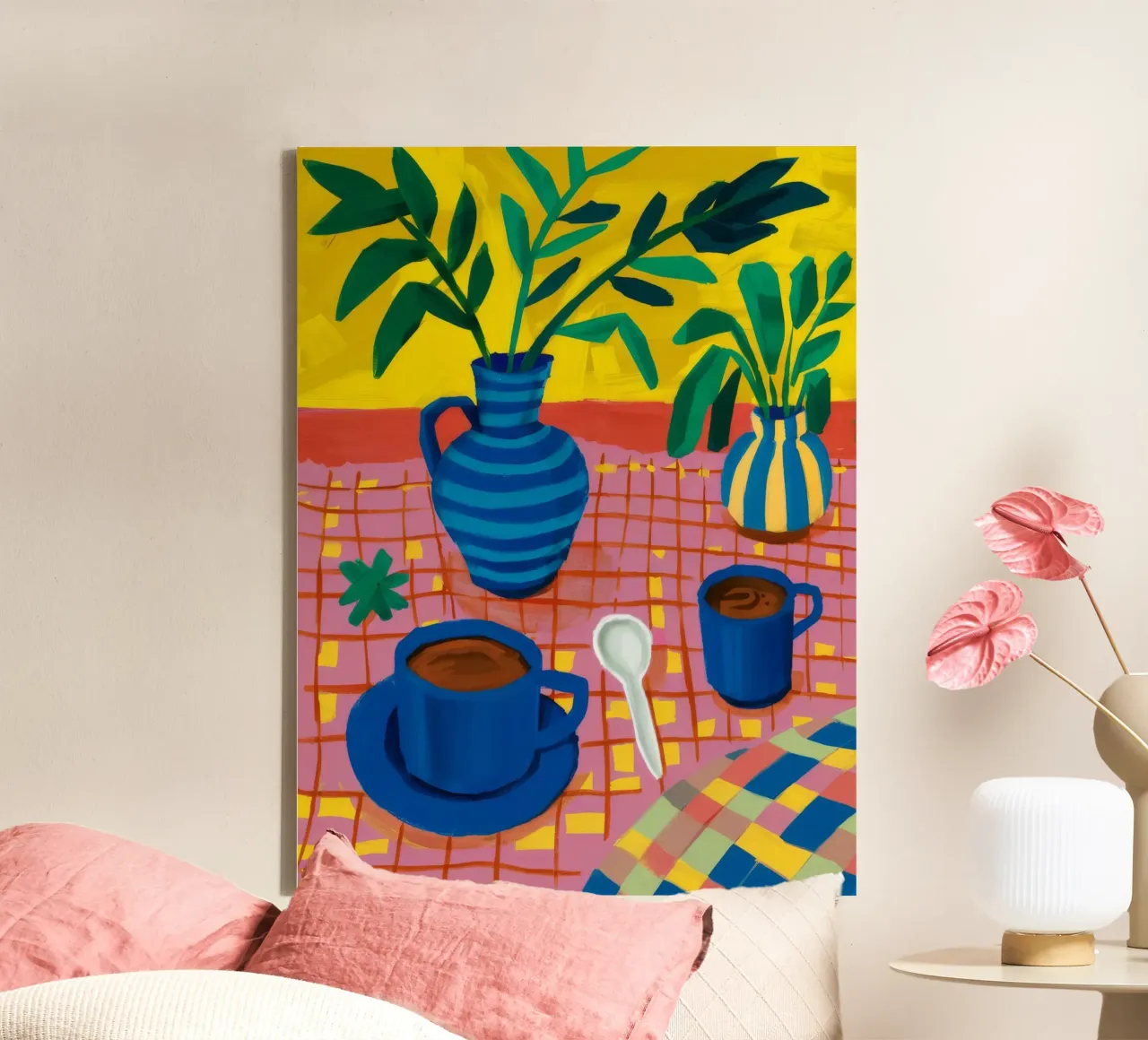 Cerulean Ochtendkoffie canvas met Baklijst van Dawn Light