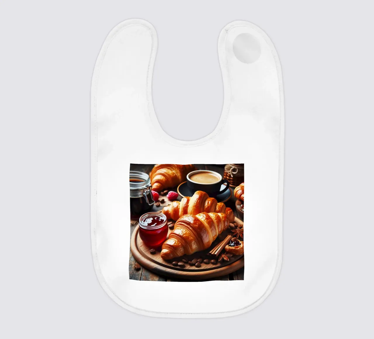 Croissants, Coffee, and Jam Still Life baby bib by 🥩 The tasty wall