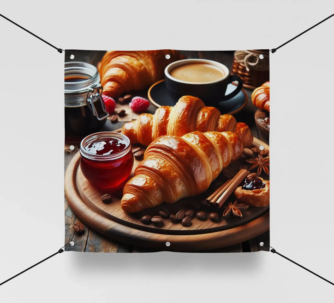 Croissant, caffè e marmellata Natura morta telo in pvc da 🥩 The tasty wall