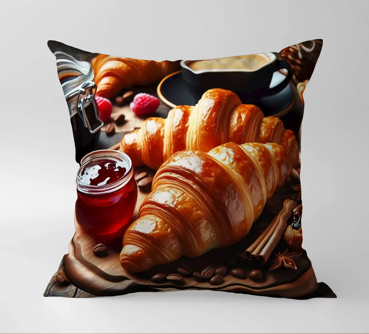 Croissant, caffè e marmellata Natura morta cuscino da 🥩 The tasty wall