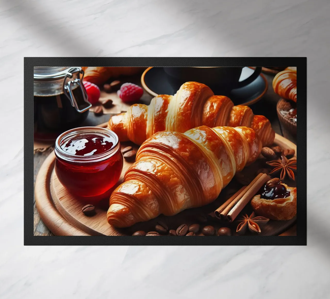 Croissant, caffè e marmellata Natura morta zerbino da 🥩 The tasty wall