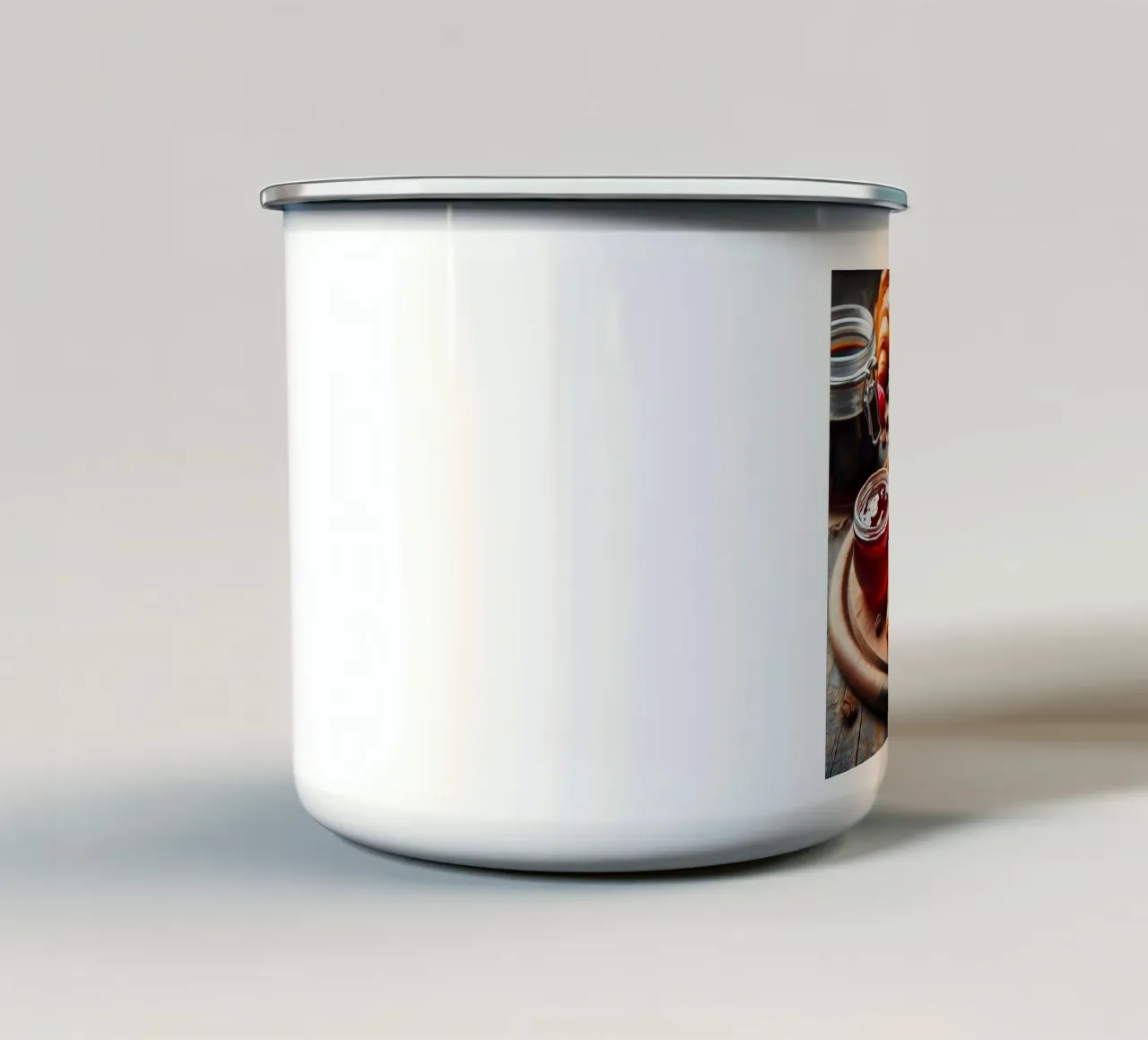 Croissant, caffè e marmellata Natura morta tazza in smalto da The tasty wall
