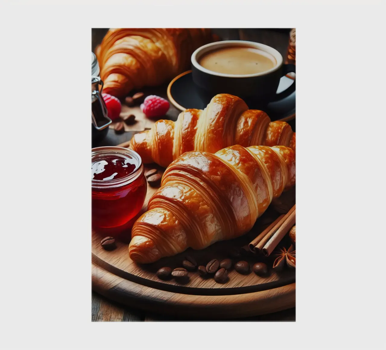 Nature morte aux croissants, au café et à la confiture carnet de notes de 🥩 The tasty wall