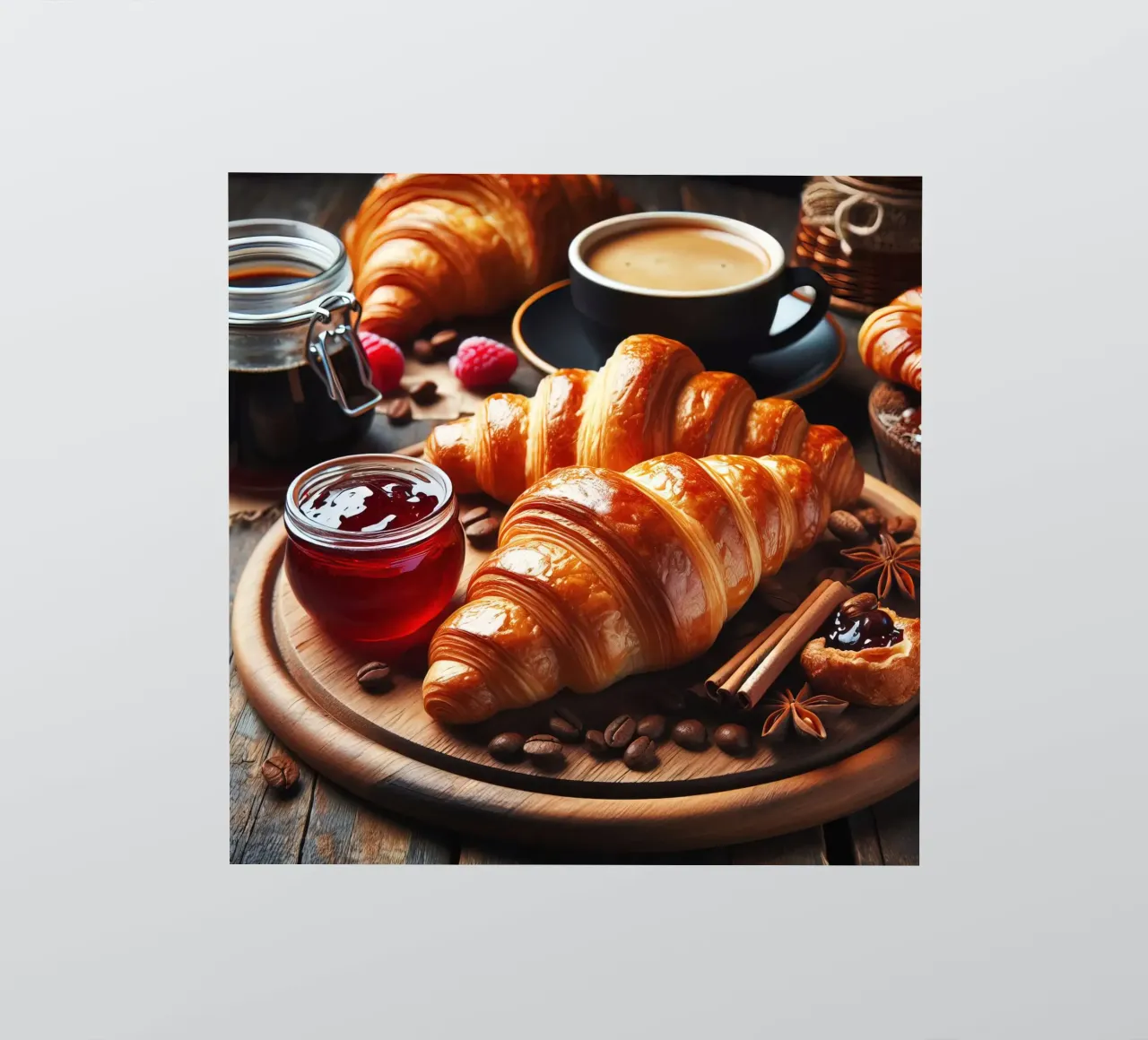 Croissants, koffie en jam stilleven sticker van 🥩 The tasty wall