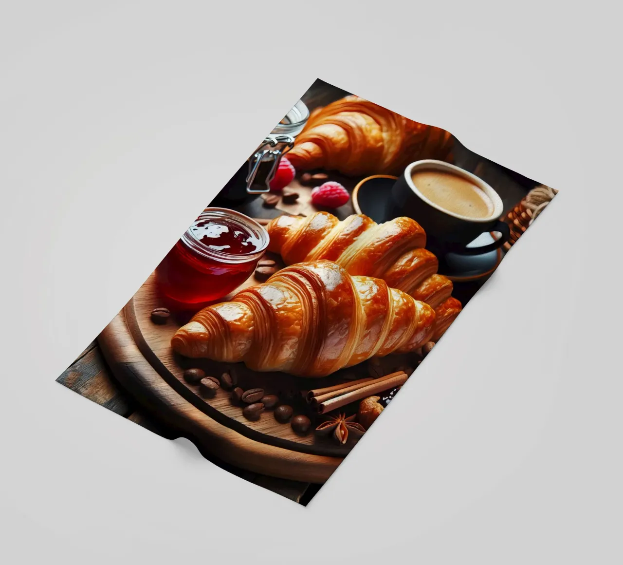 Croissant, caffè e marmellata Natura morta telo mare da 🥩 The tasty wall