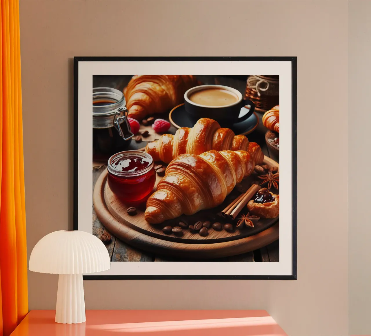 Croissants, Kaffee und Marmelade - Stillleben Poster von 🥩 The tasty wall