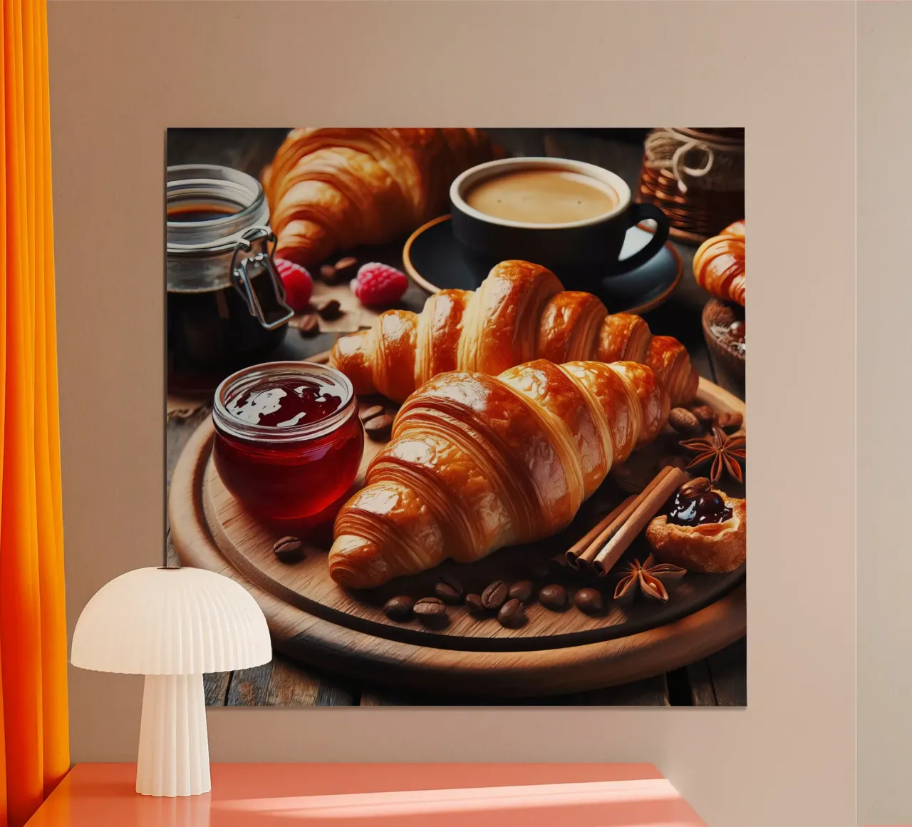 Croissants, Kaffee und Marmelade - Stillleben Poster von 🥩 The tasty wall