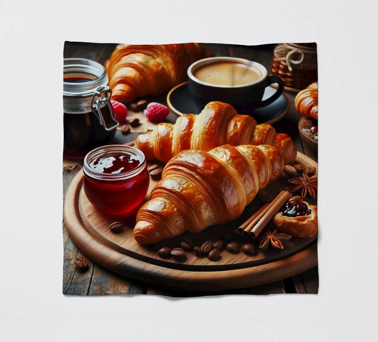 Croissant, caffè e marmellata Natura morta coperta in pile da 🥩 The tasty wall