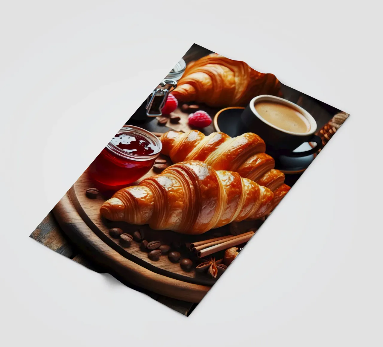 Croissant, caffè e marmellata Natura morta coperta in pile da 🥩 The tasty wall