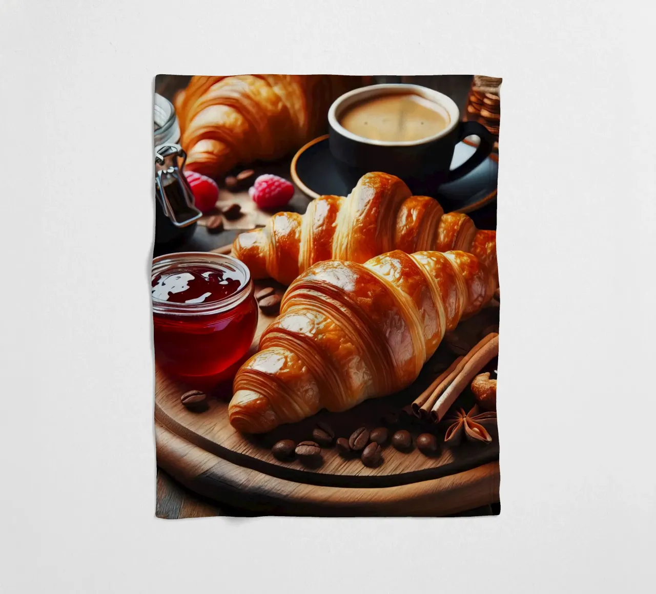 Croissant, caffè e marmellata Natura morta coperta in pile da 🥩 The tasty wall