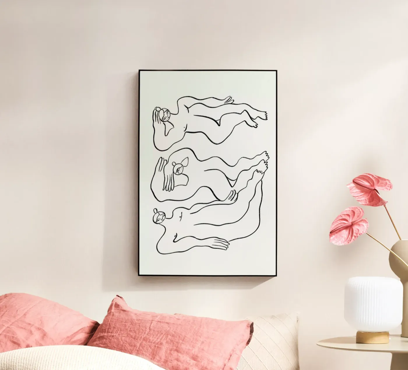 Three Nudes acryl van Nudes and Croissants