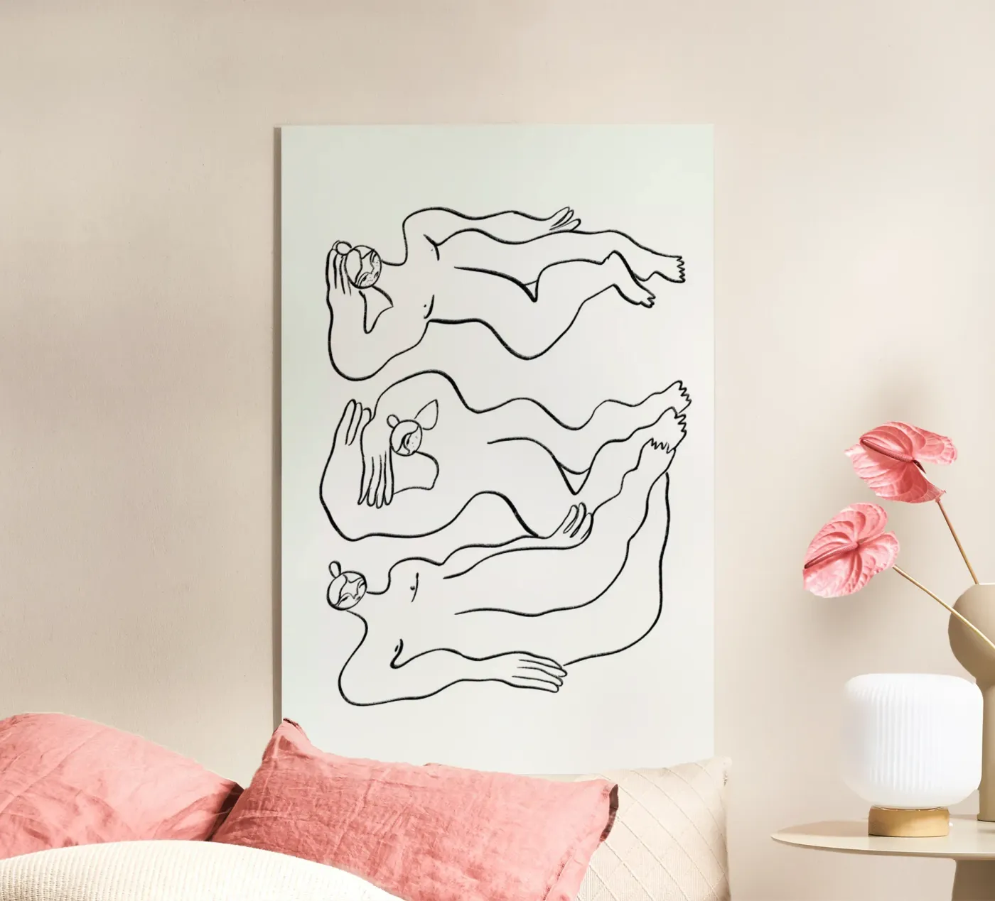 Three Nudes acryl van Nudes and Croissants