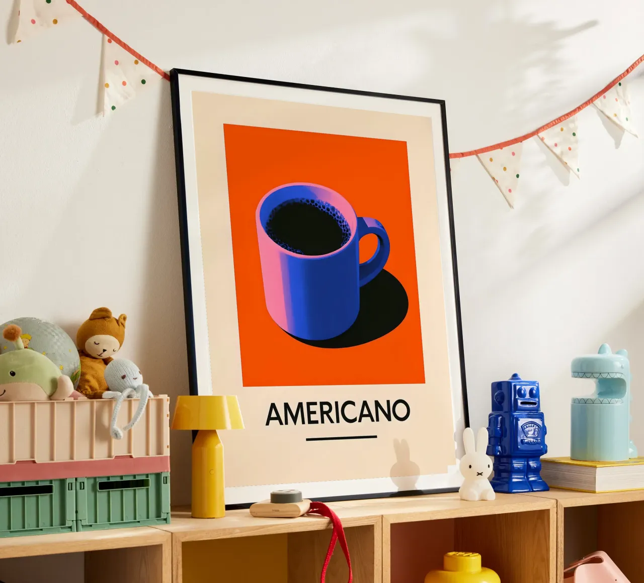 Arte della tazza di caffè Americano poster con telaio in plastica da 🥝 KIWI STORE