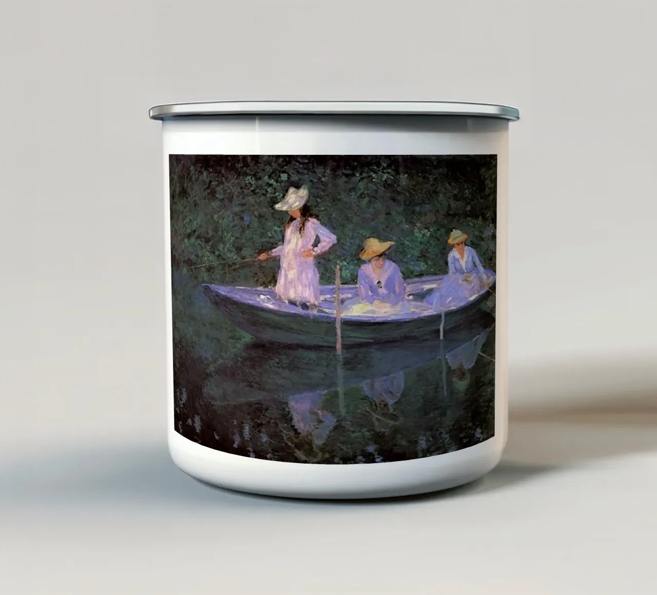 Monet - Drie vrouwen op een boot emaille mok van Günstiger Laden