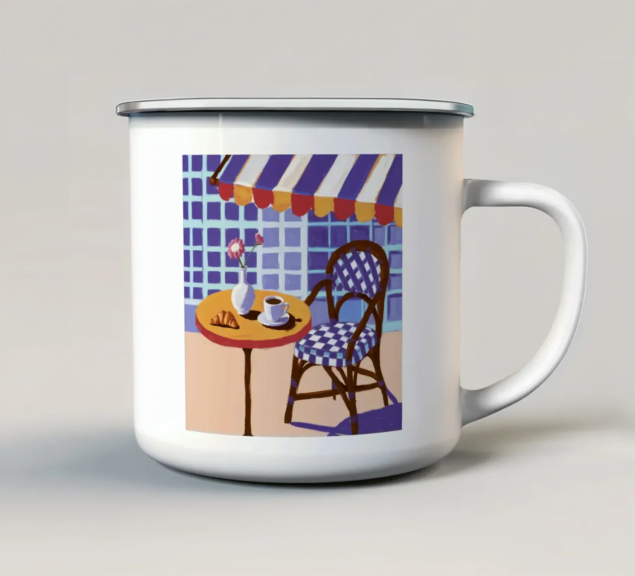Toldo a rayas Reverie taza de esmalte de Dawn Light