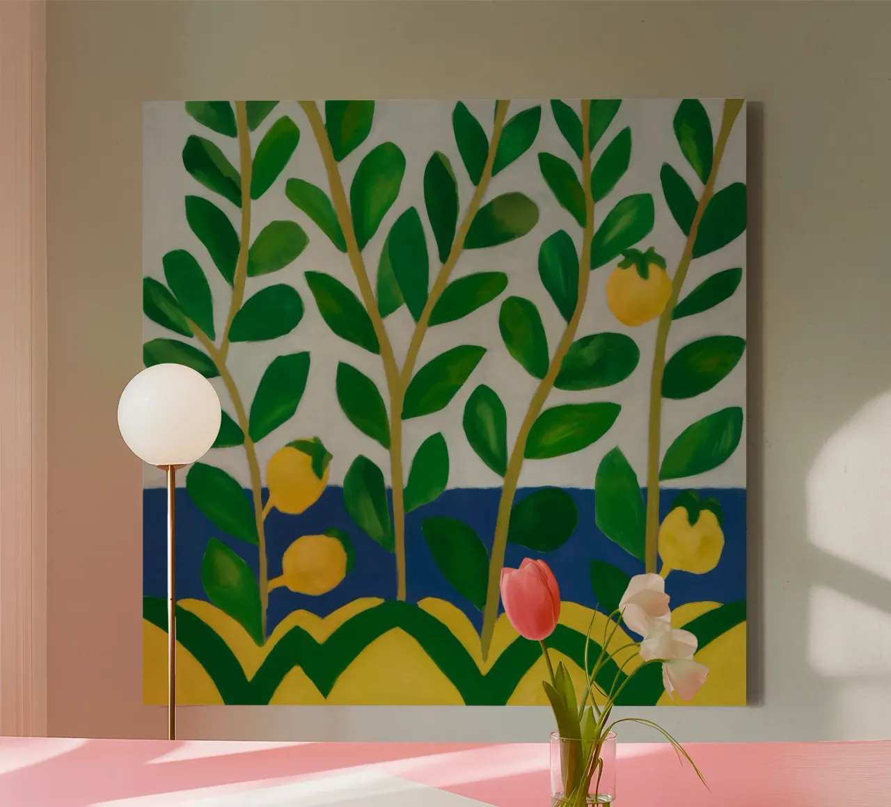 Mitternachts-Zitronen-Obstgarten Leinwand mit Schattenfugenrahmen von Dawn Light