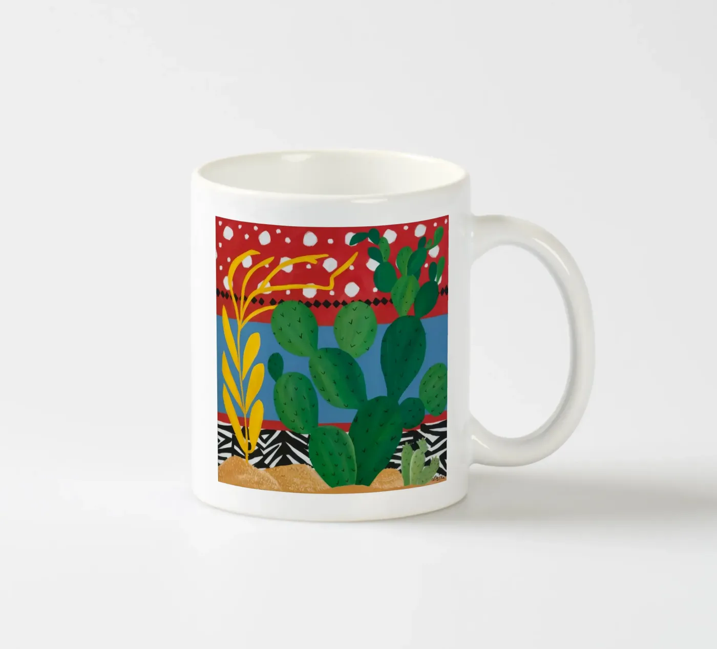 Ruby Cactus Carnival ceramic mug by Dawn Light