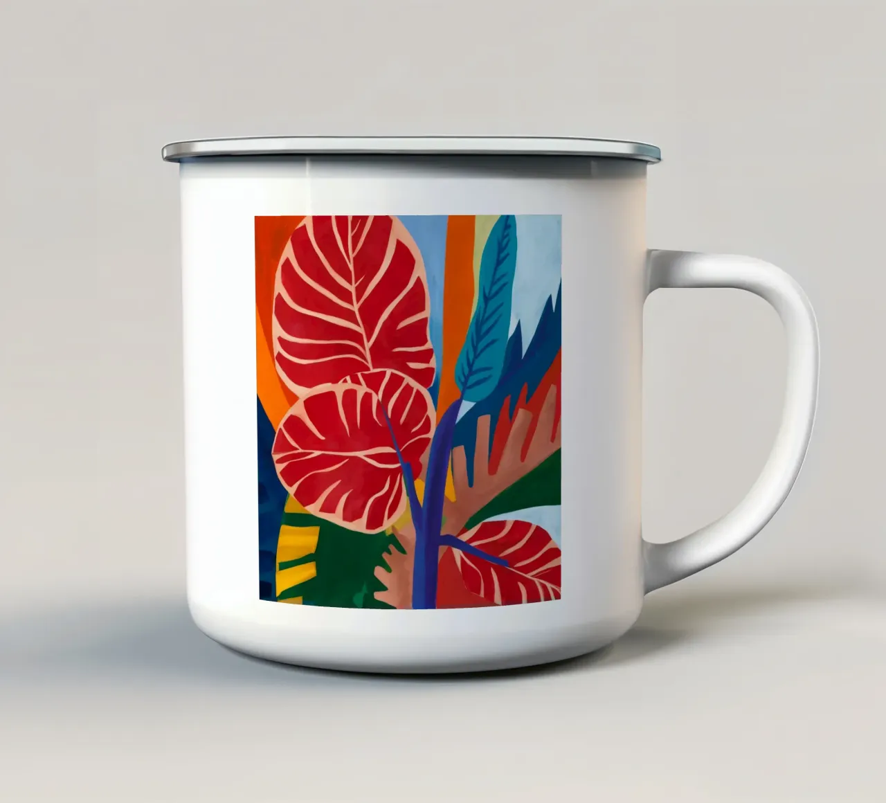Astrazione di foglie scarlatte tazza in smalto da Dawn Light