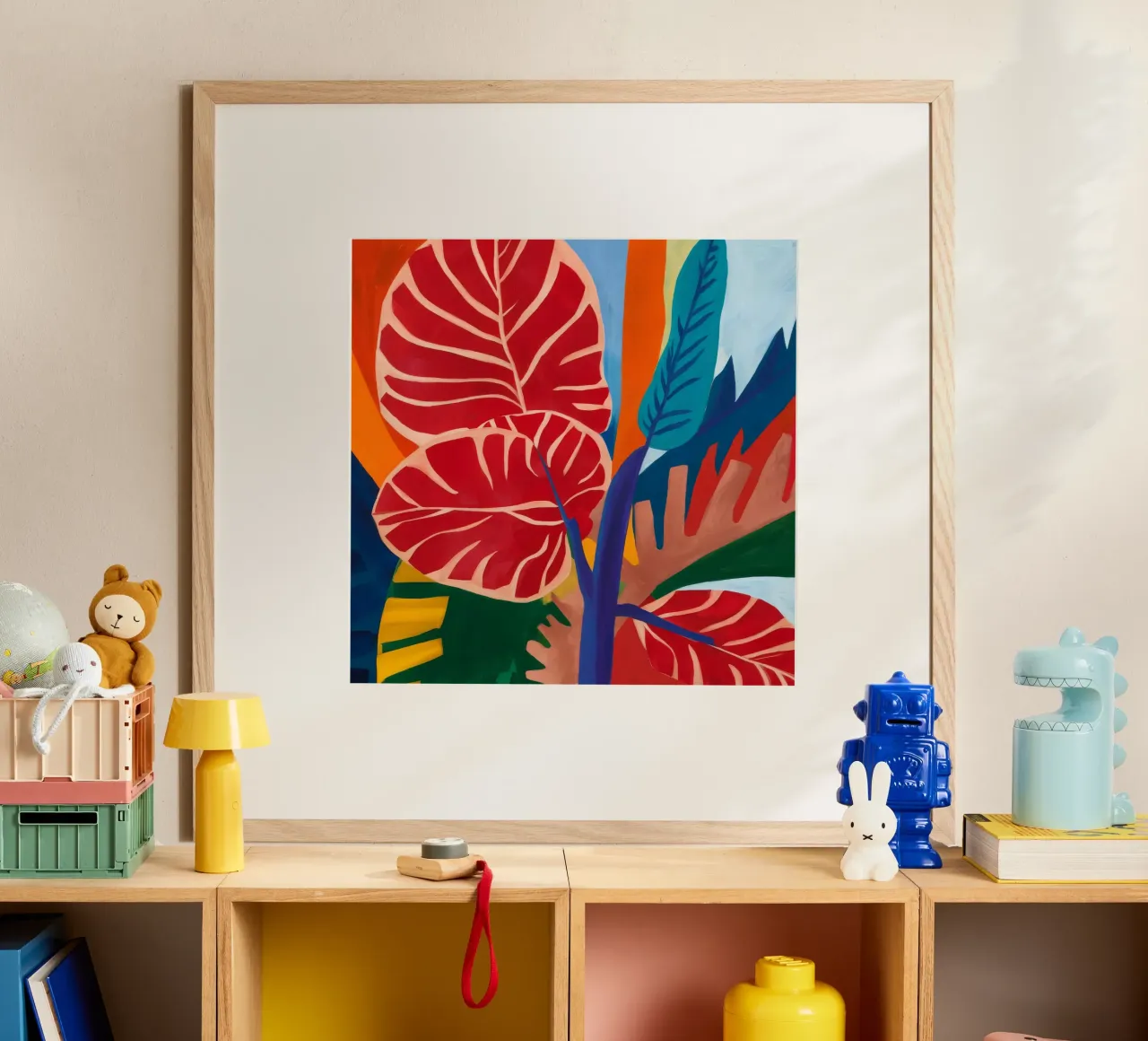 Astrazione di foglie scarlatte poster con telaio in alluminio da Dawn Light