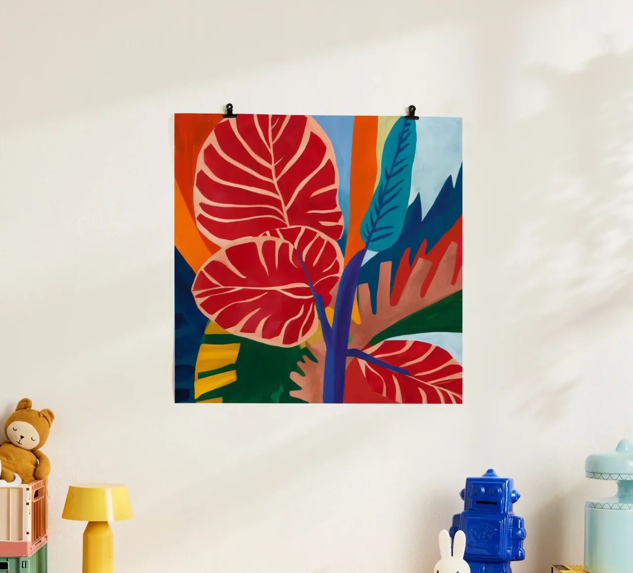 Astrazione di foglie scarlatte poster con telaio in alluminio da Dawn Light